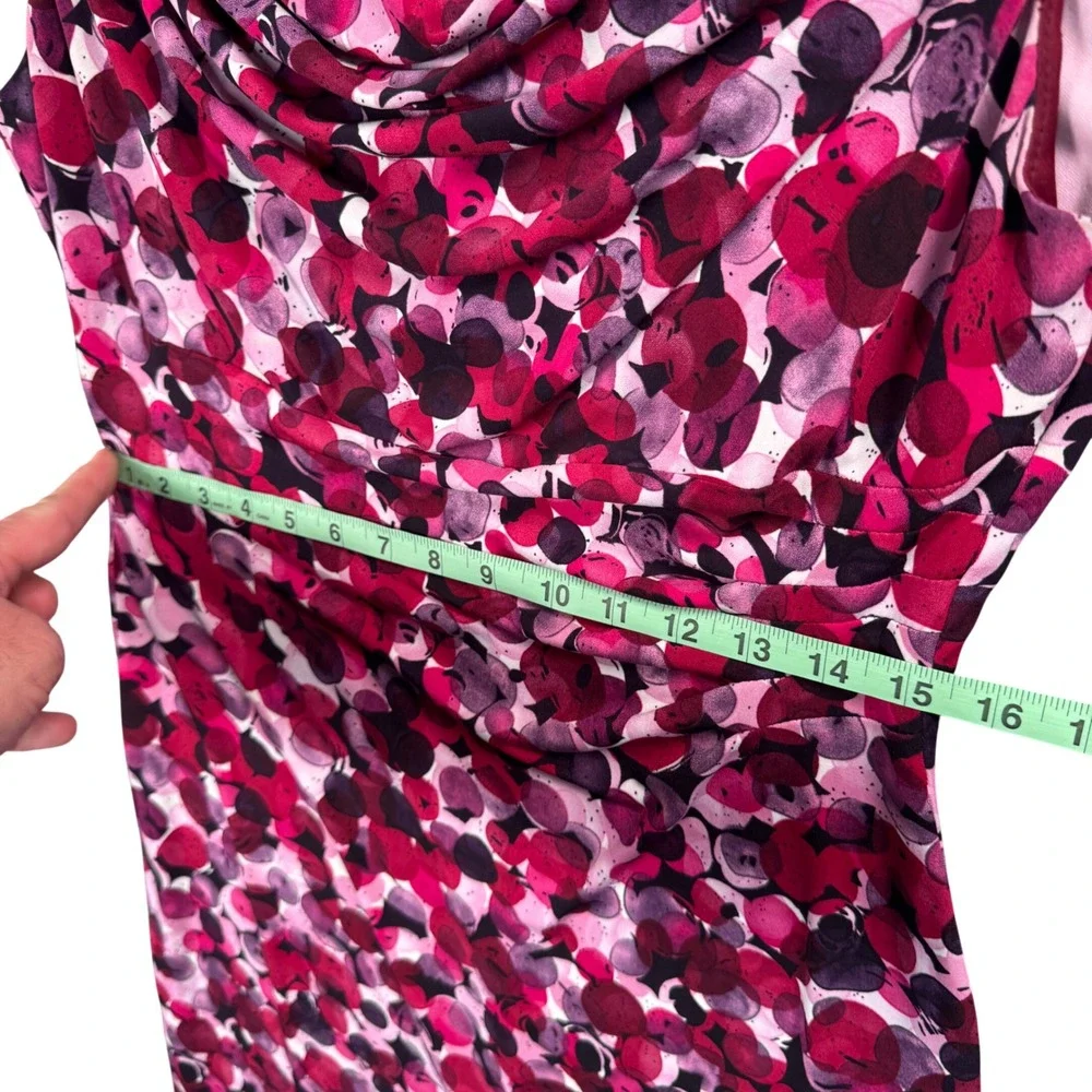 Women Pink Floral Cowl Neck Sleeveless Sheath Dress Y2K Officecore 12P - Picture 7 of 8